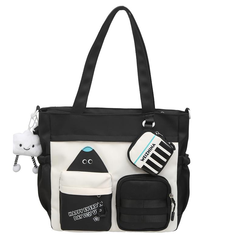 Kontrastfarbene Umhängetasche mit großer Kapazität, Mädchen-Schulter-Tragetasche, Studentische Unterrichtstasche mit Münzfach