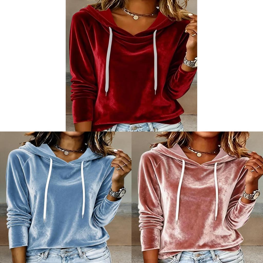 Silk Velvet Hoodie With Drawstring Hood For Womens Casual Autumn Winter Wear