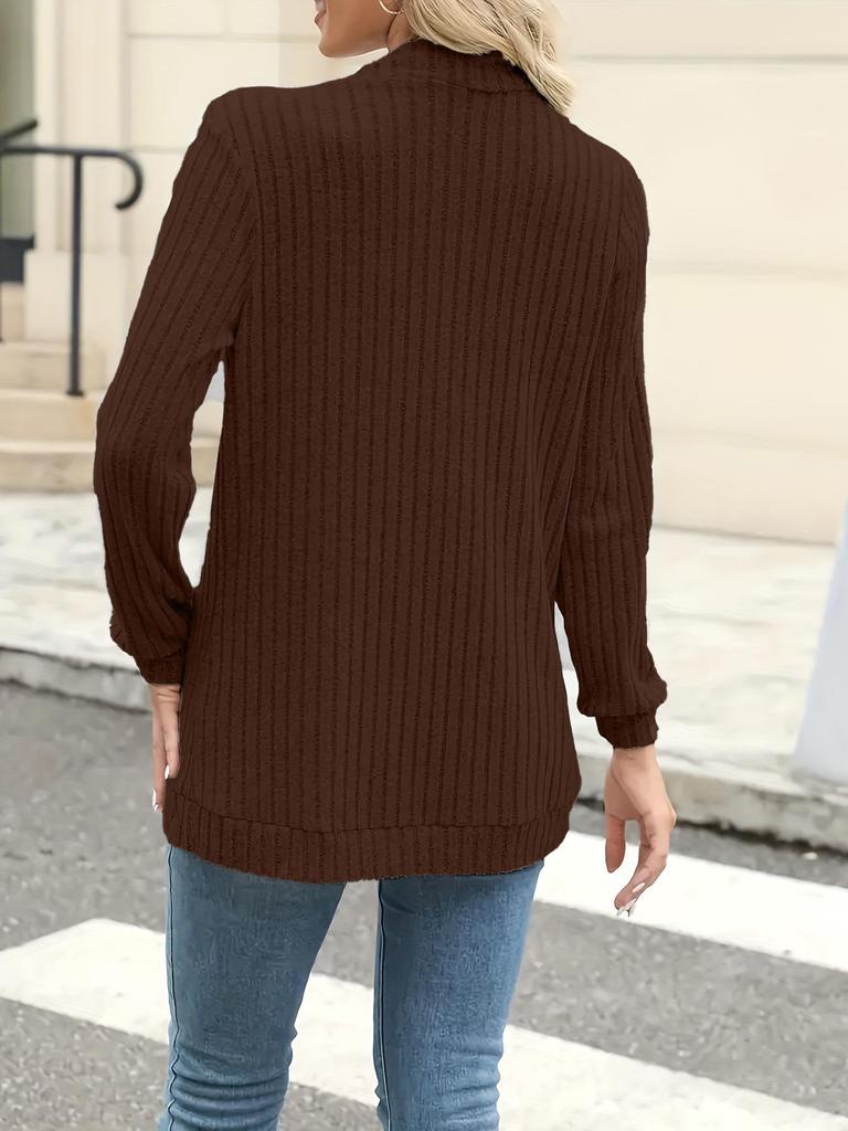 2025 Autumn/Winter Solid Color Ribbed Patchwork Long Sleeve Cardigan