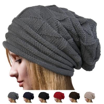 Autumn Winter Fashion Unisex Knit Crochet Solid Warm Baggy Beanie Hat Oversized Slouch Cap