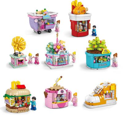 8 Style Mini Street View City Architecture Building Blocks Snack Store Shop House Model Bricks Puzzle Assembled Castle Toys for Children