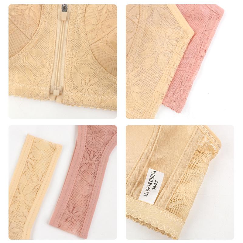 New soft cotton thin cup front zipper underwear women's jacquard without steel ring vest large size bra cover