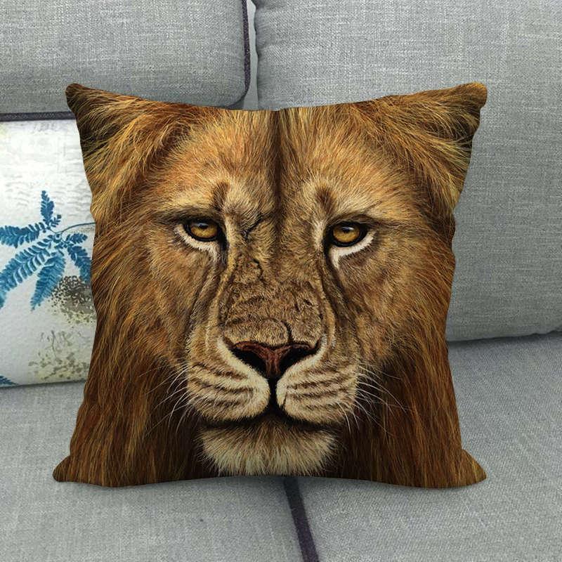 

936 Льняная наволочка с рисунком в виде головы животного 45x45 cm