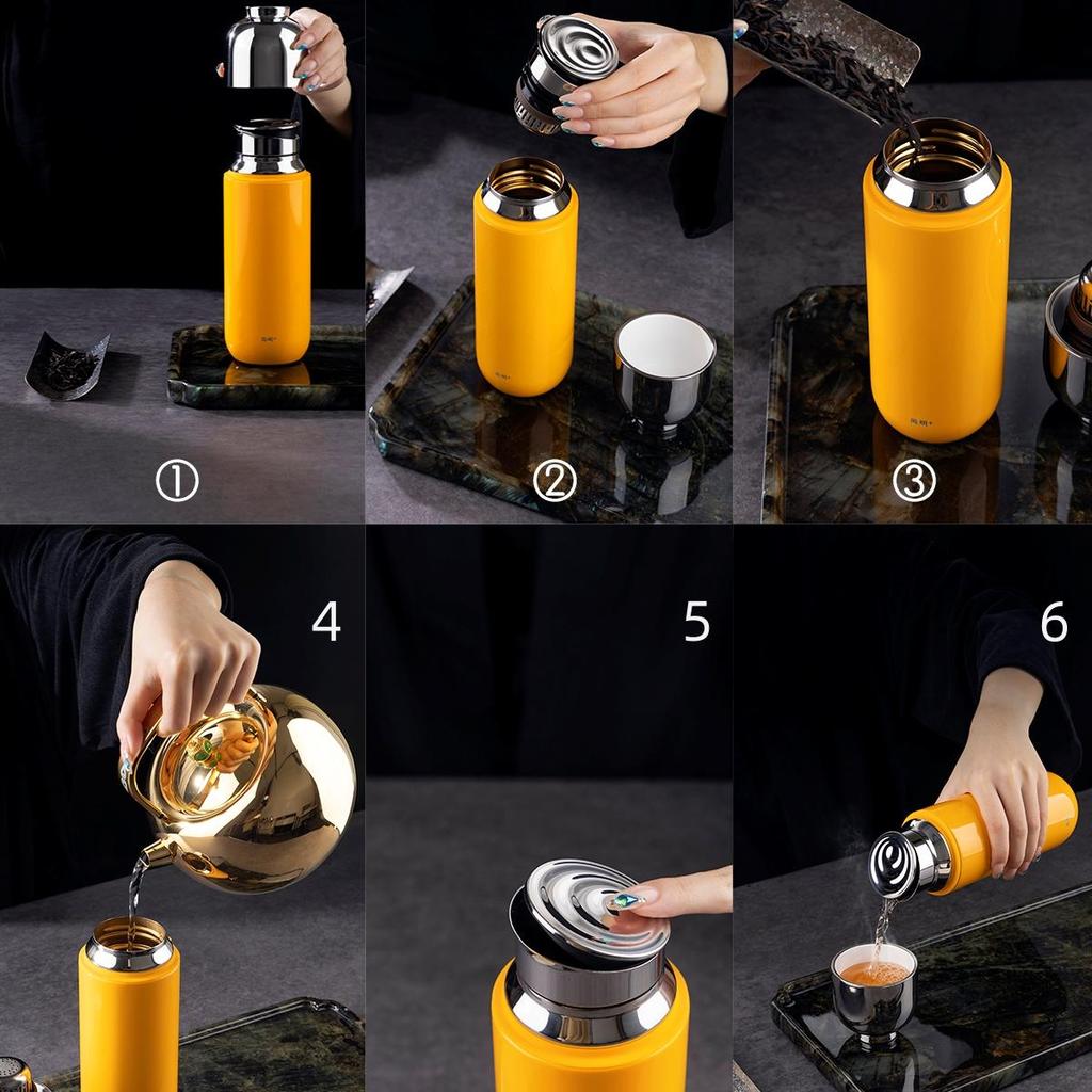 Fashion Titanium Coated Tea Tumbler with Infuser, Portable Thermos Cup 370ml with Gift Box