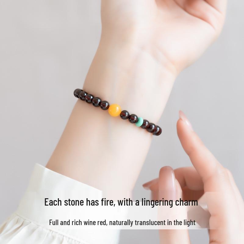 Women's Natural Garnet & Jade Bracelet - Wine Red Crystal Gemstone Beaded Jewelry Gift