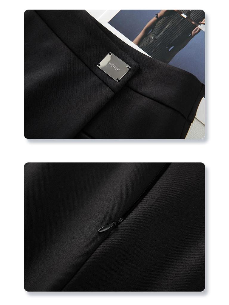 Women's High-Waist Black A-Line Wrap Skort – Spring 2025 Slimming Midi Skirt 