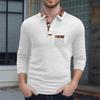 Men's Casual Solid Color Checkered Patchwork Pocket, Lapel, Long Sleeved Sport