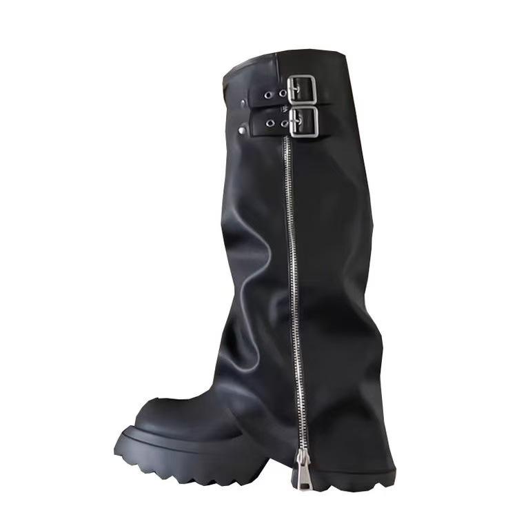 Big-headed trousers, stacked boots, women's autumn and winter thick-soled heightening, western boots, but knee boots, high boots