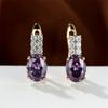Oval amethyst zircon plated champagne gold ear buckle wedding earrings for women