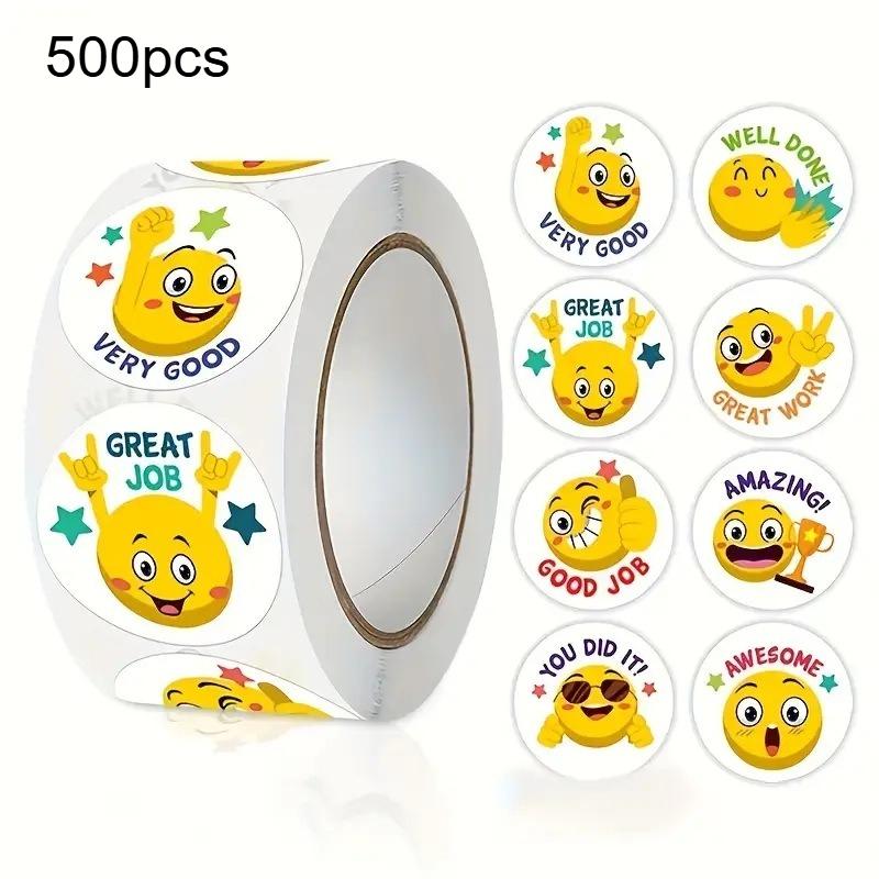 

500pcs/roll Cartoon Funny Smile Face Expression Reward Stickers 8 Designs 2.5cm/1.0in Round For Pad Fridge Gift Diy Decoration
