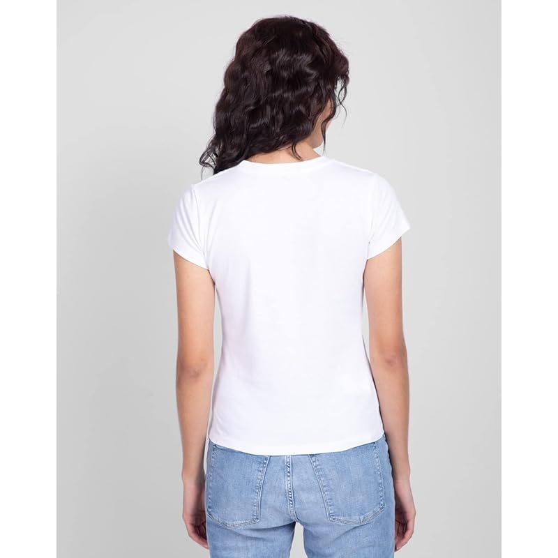 Bewakoof Women s Solid Slim Fit Half Sleeve Round Neck Cotton T-Shirt M белый