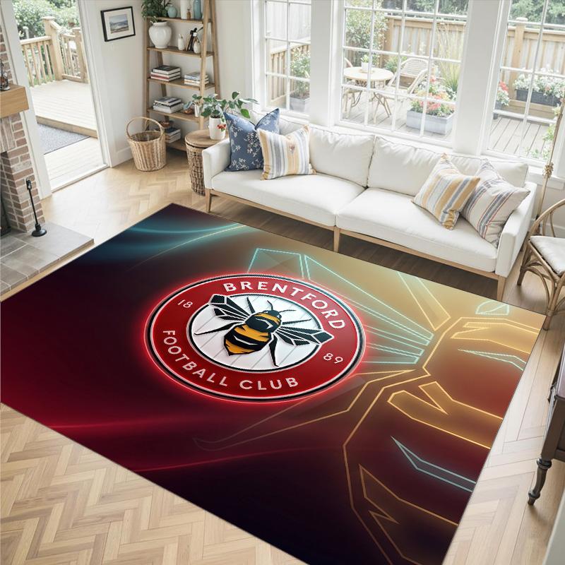 Brentford Football Design Crystal Velvet Carpet Cozy Non?Slip Printed Rug For Bedroom Living Room Entrance
