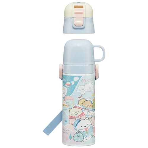 Skater Children's Water Bottle, 2-Way, 470ml (Direct Drinking) and 430ml (Cup Drinking), Sumikkogurashi Polar Bear Hometown Design, Girls' Stainless S