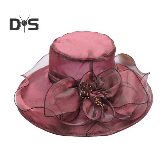 

Женская шляпа-дерби из органзы для церкви, летняя шляпа с широкими полями, для свадьбы, для защиты от солнца, для укладки на открытом воздухе, для свадебного чаепития вино красного