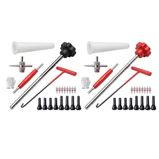 23Pcs Tire Valve Stem Tool Set, Quick Change Valve Installer Kit with TR413/TR414 Valve Stems, 4-Way Valve Core Stem Removal Tool for Cars Motorcycles