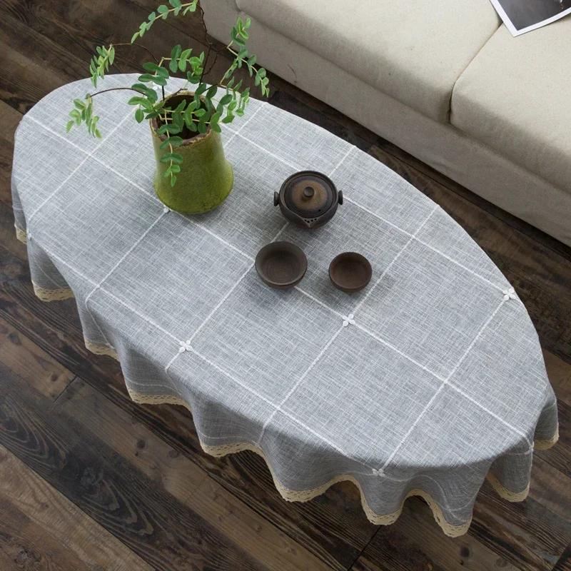 Cotton and Linen Oval Tablecloth Tea Table Striped Tablecloth Lace Coffee Tea Table Cloth Modern Nordic Table Cover Decoration