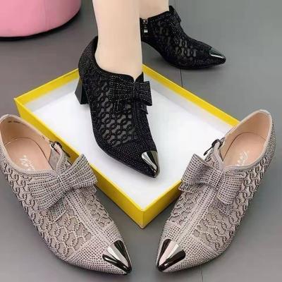 Große Größe 35-43 Damen Pumps Spitze Dicke Hohe Absätze Schuhe Strasssteine Ausgeschnitten Damen Party Schuhe