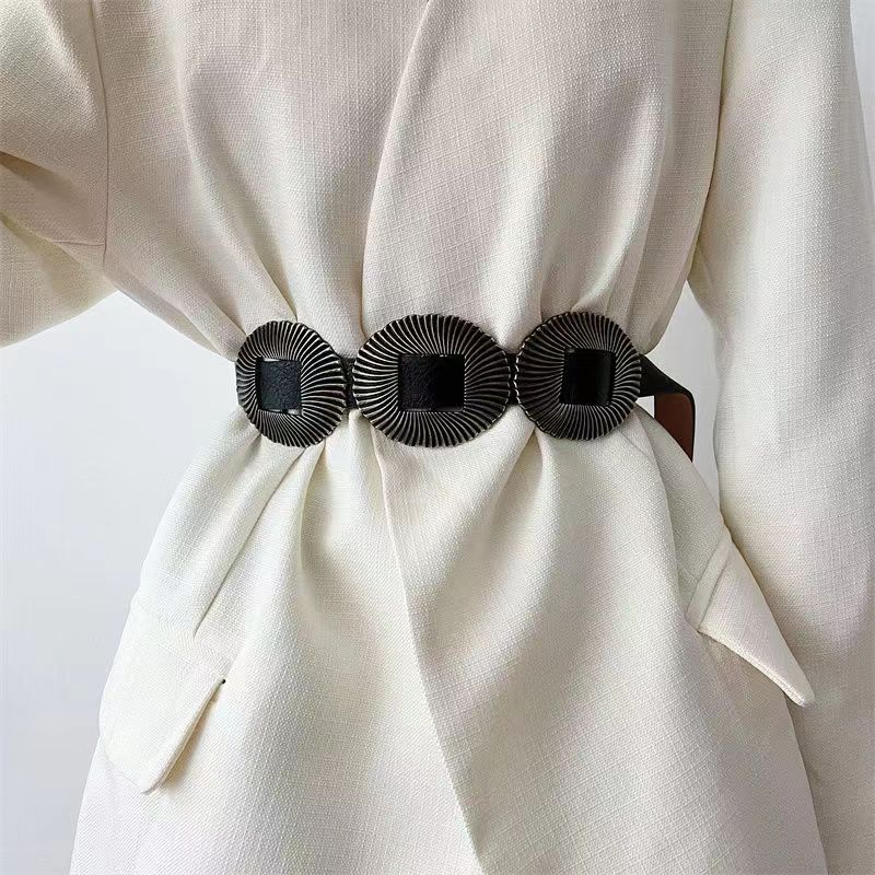 New European and American Retro Accessories Belt Three Buckles Women's Decorative PU Belt Shell Pattern Big Buckle
