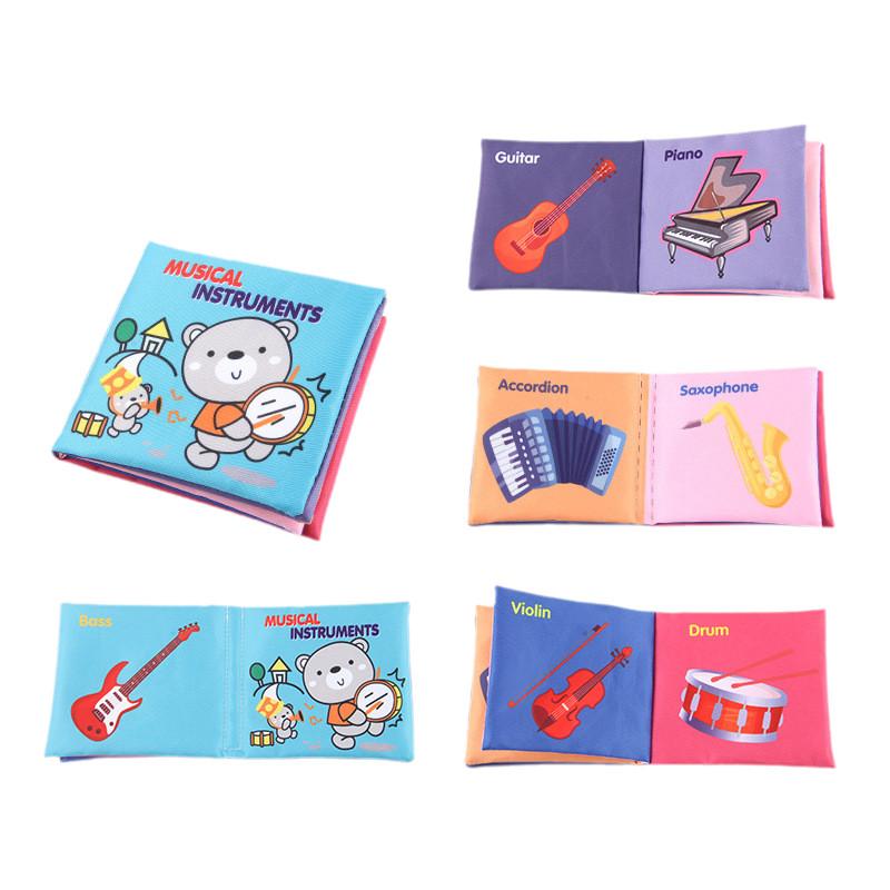 

Детская познавательная английская книга из пальчиковой ткани, игрушка, устойчивая к разрывам, музыкальная книга из ткани с насекомыми и животными Musical instrument