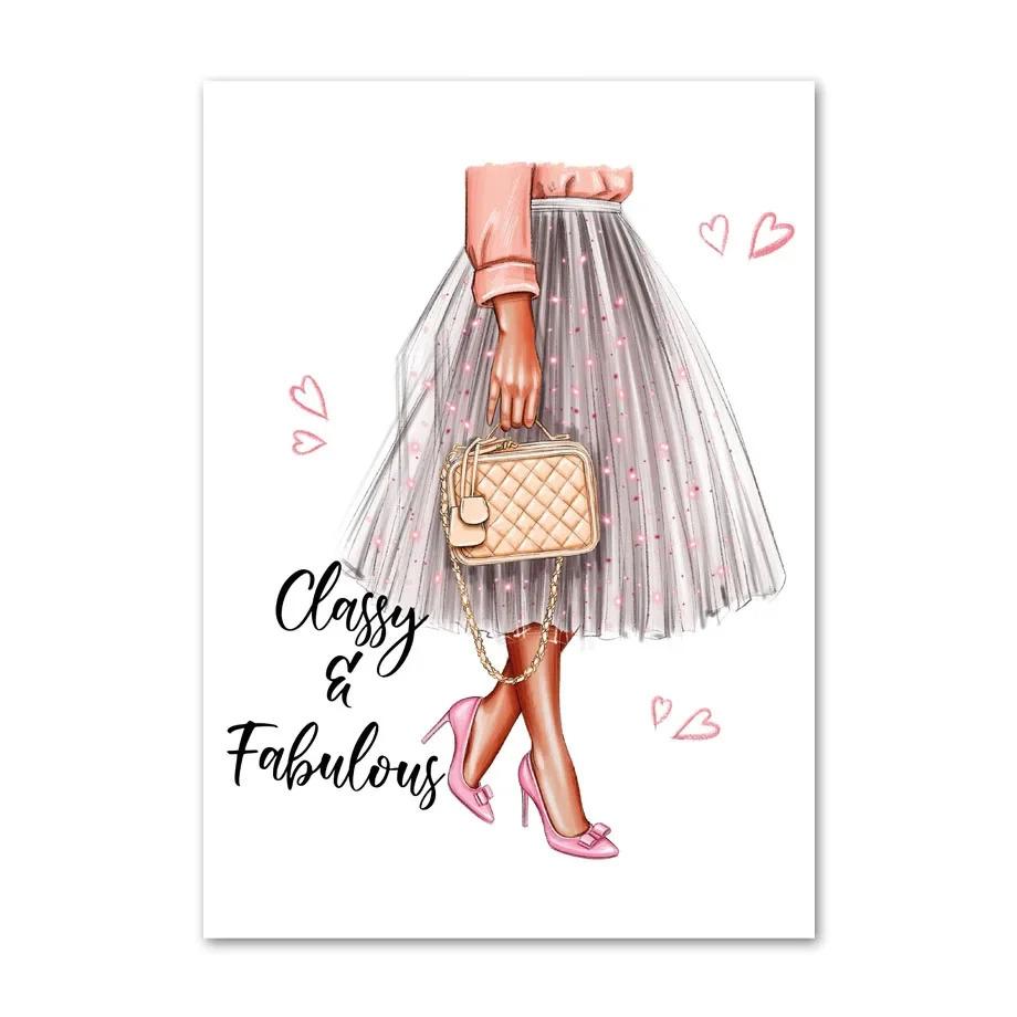 Flowers Black Girl Coffee Goblet Illustration Fashion Art Canvas Painting Nordic Posters Prints Wall Pictures Living Room Decor