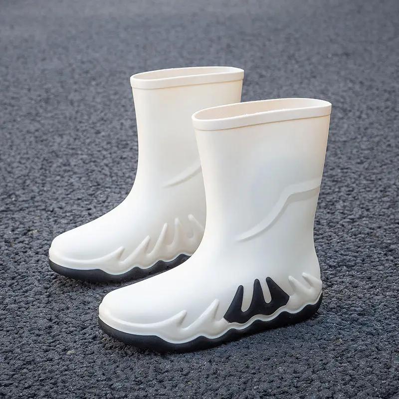 Young Motorcycle Fleece-lined Winter Men's Rain Boots Print Biker Warm Pvc Waterproof New Fishing Work Original Mud Male Shoes