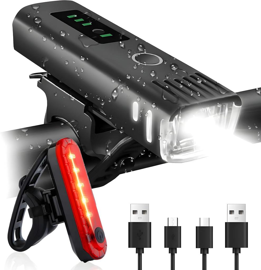 1/2 Pack Rechargeable Bike Light Set  Headlight & Rear Taillight, Waterproof Cycling Lights for Night Riding Mountain/Road Bikes