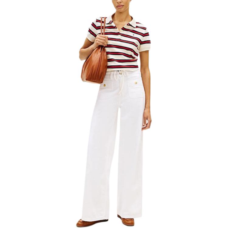 Tommy Hilfiger Striped Logo Short Sleeve Polo Shirt Women tops WW0WW4924703L
