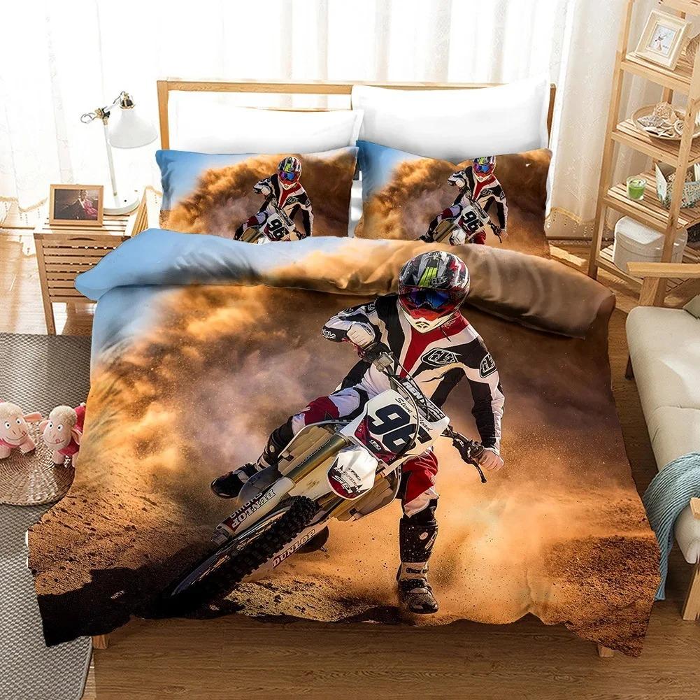Sexy Girl Motocross Duvet Cover Extreme Sports Theme Bedding Set For Boys Teens Man Microfiber 3D Beauty Queen King Quilt Cover