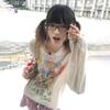 Japanese Y2k Graffiti Print Knitted T-shirt 2000s Style Long Sleeve Thin T Shirt Vintage Harajuku Lazy Style Streetwear