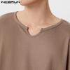 INCERUN Men Short Sleeve Knitted Loose T-shirts Casual Summer Tops