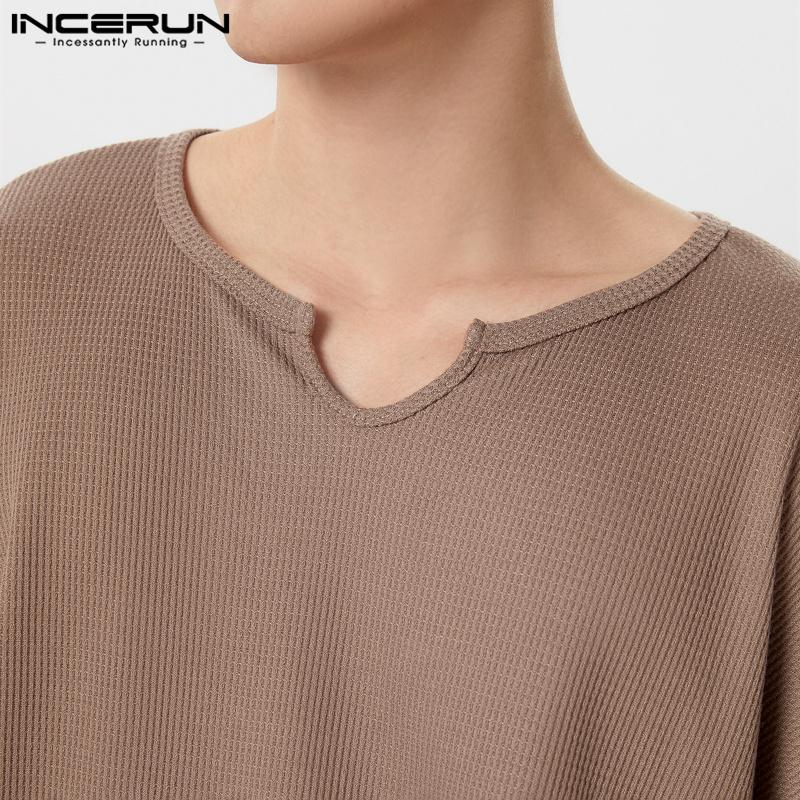 INCERUN Men Short Sleeve Knitted Loose T-shirts Casual Summer Tops