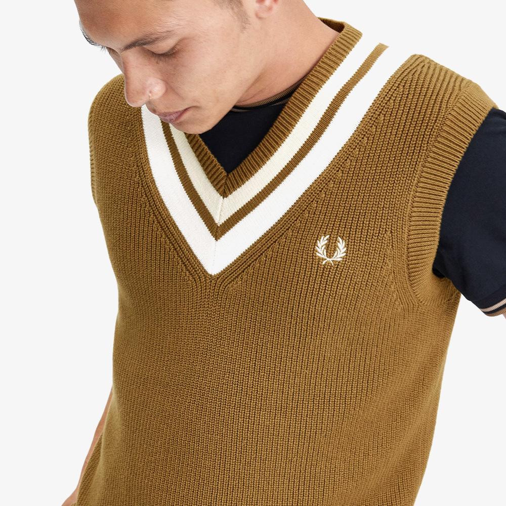 Fred Perry [Sharp] Striped Trim V-Neck Vest (P96) Afpm2416524-P96