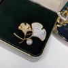 Elegant Gold-Plated Ginkgo Leaf & Natural Shell Brooch
