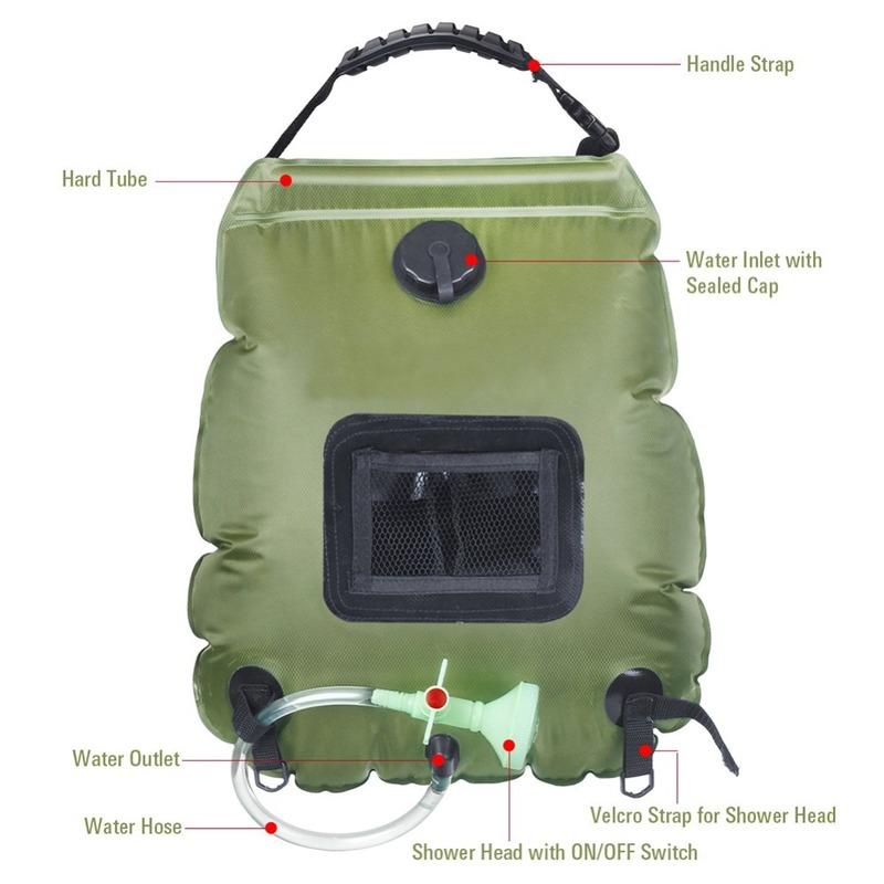1 Stück Wasserbeutel 20L Outdoor Camping Wandern Solardusche Beutel Heizung Campingdusche Klettern Trinkrucksack Schlauch Umschaltbarer Duschkopf