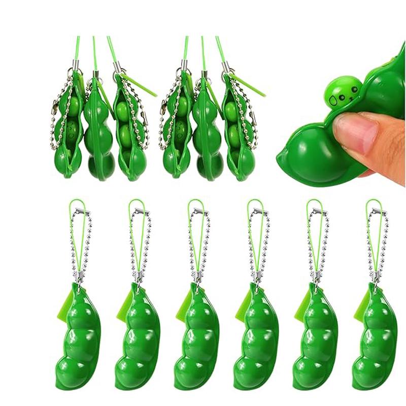 Toys 3PCS Squeeze Bean Keychain Fidget Pea Gifts for Teenager Adults Anxiety Stress Relief Party Favors Supplies Kids Boys Girls