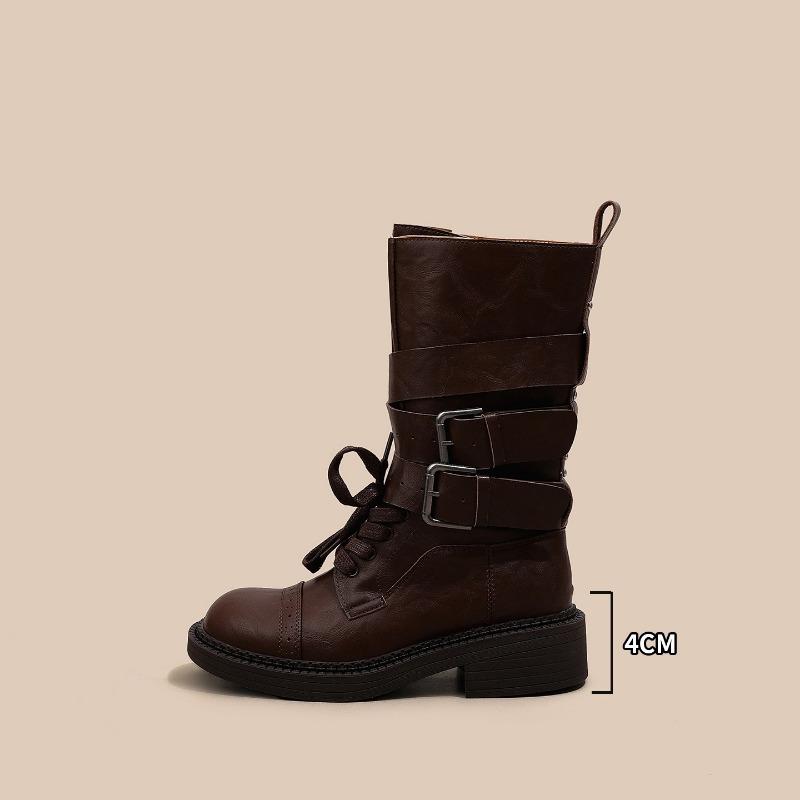 

Retro Martin boots women s early autumn new thick heel single boots versatile belt buckle short boots 40