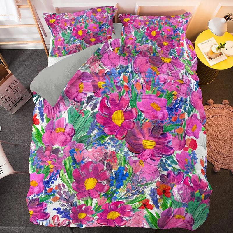 3D Flower Printed King Queen Duvet Cover Orange Beautiful Floral Bedding Set For Girl Women Plant 2/3Pcs Polyester Quilt Cover