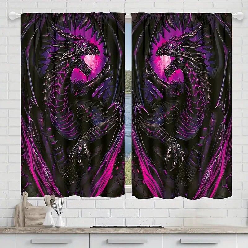 Purple Black Dragon Pattern Printed Curtains Suitable Bedroom Living Room Home Decoration Made Of Polyester Great Window Treatment
