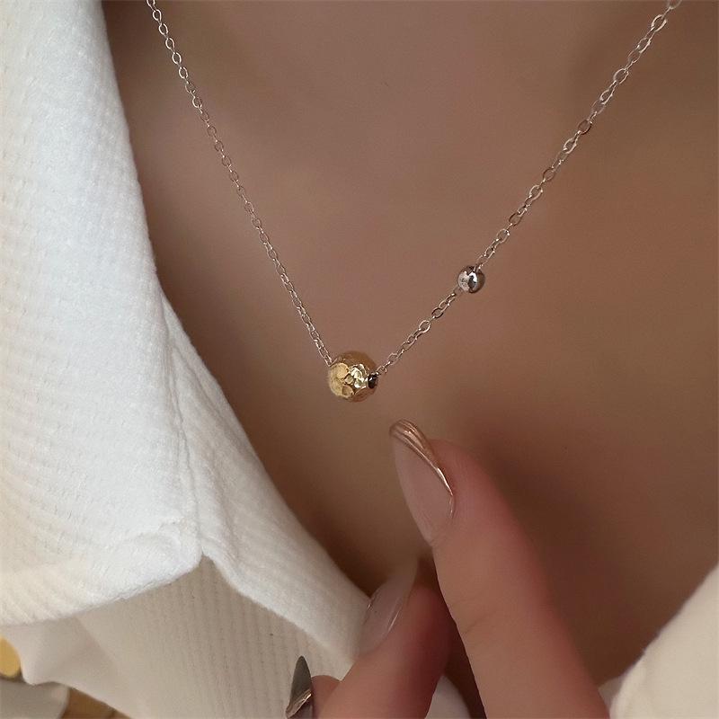 Asteroid-Ins Gold-Plated Meteorite Bead Necklace with Hammered Texture, Personalized 18K Gold Clavicle Chain.