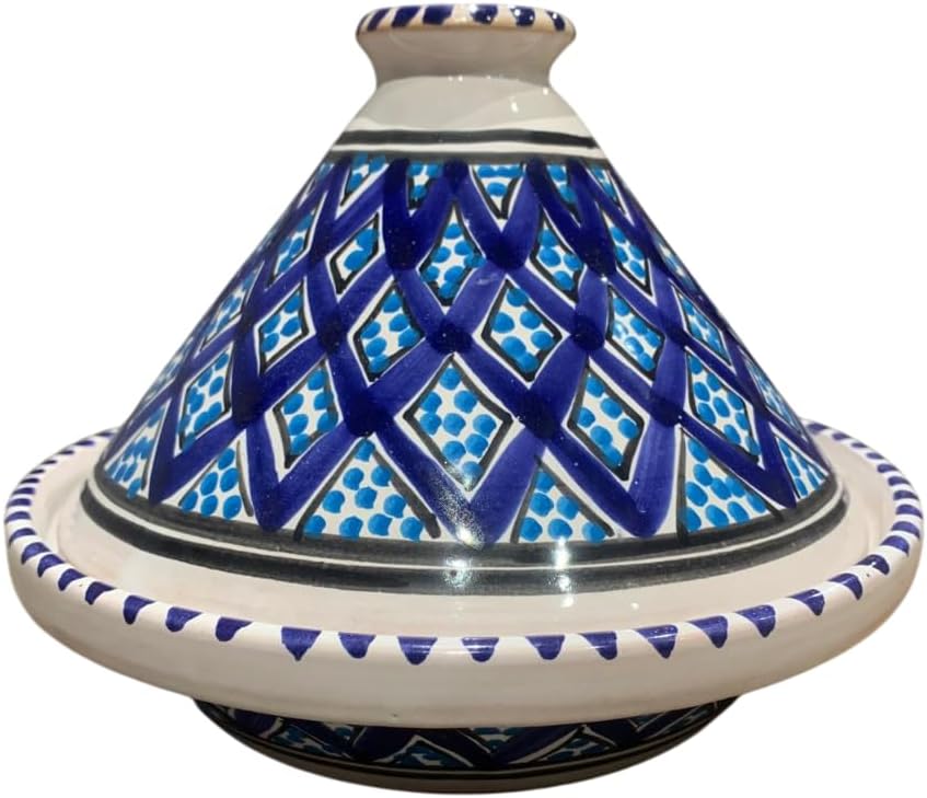 Kleine handgefertigte tunesische marineblaue Tajine – Traditionelles Keramikkochgeschirr für Ofen & Feuer – 22 cm, Perfekt für Fisch, Geflügel, Fleisch, Gemüse & Eintöpfe