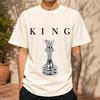 2026 New Pure Cotton Tshirt With Vintage 3d Metallic King Chess Piece Print Crew Neck Casual Short Sleeves