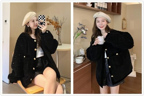 JINZUOMA Women's Fur Coat Jacket, Top, Fur Coat, Outerwear for Autumn and Winter, Long Sleeve, Loose Fit, Fleece Lining, Warm, and Cold Protection, Wh