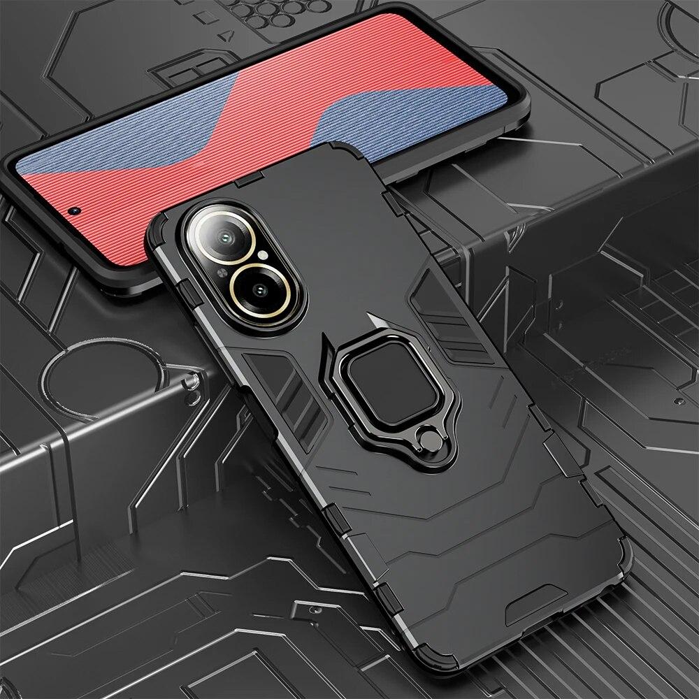 

Противоударный чехол KEYSION для Realme C67 4G C67 5G C55 C53 C51, силиконовый + ПК с металлическим кольцом-подставкой, чехол для телефона для OPPO Realme Note 50 for Realme C67 чёрный