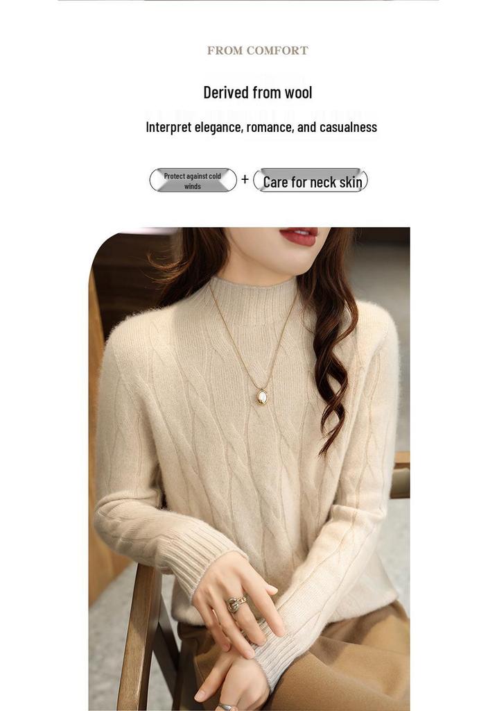 2026 Autumn/Winter Women's Slim Fit Half-High Neck Pure Wool Knitwear