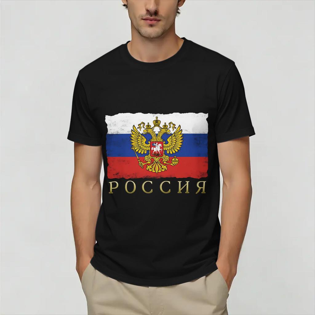 Russia Flag TShirt for Unisex Vintage Cotton Tee Shirt Round Neck Short Sleeve T Shirt Gift Clothing