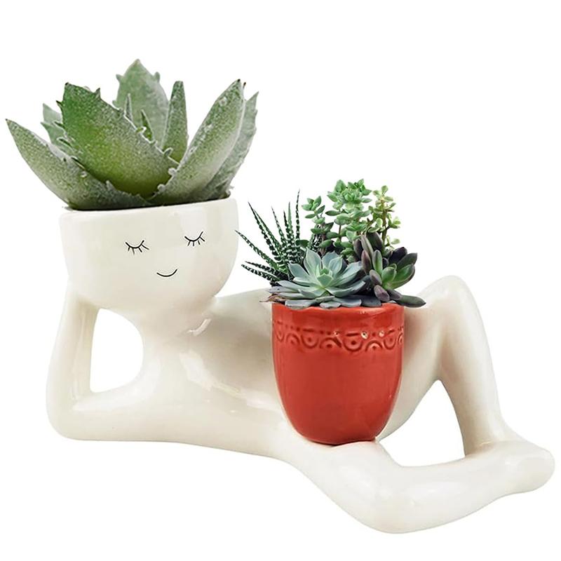 Lazy Guy Planter Funny Planters Smily Face Planter Pot With Drainage Hole Cute Resin Funny Plant Pots Unique Lying Down Figure