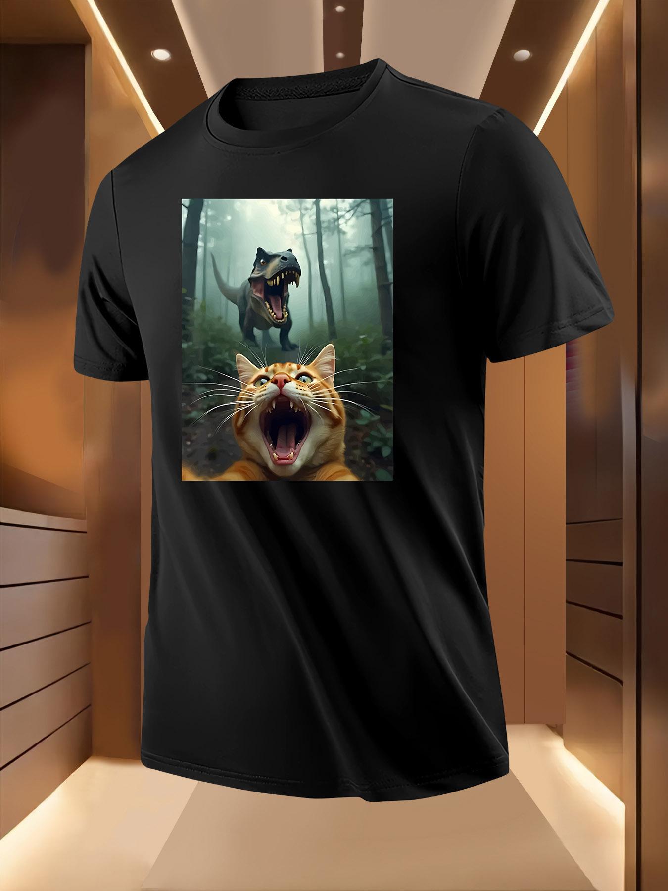 Funny T-Rex Screaming Orange Cat Graphic Tee - Lightweigh... XXL