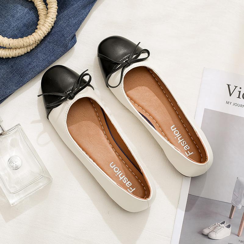 Four Seasons Versatile Bow Ballet Shoes Color Matching Round Head French Retro Classic Wind Light and Comfortable Fashion Shoes