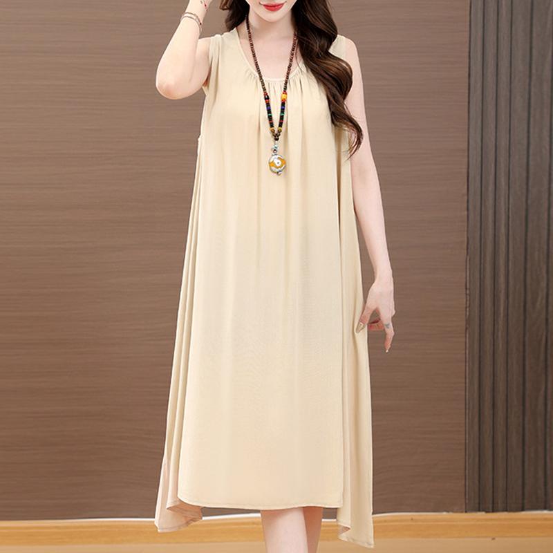 Elegant Woman Summer Dress Casual Loose Plus Size Sleeveless Dresses Female Clothing