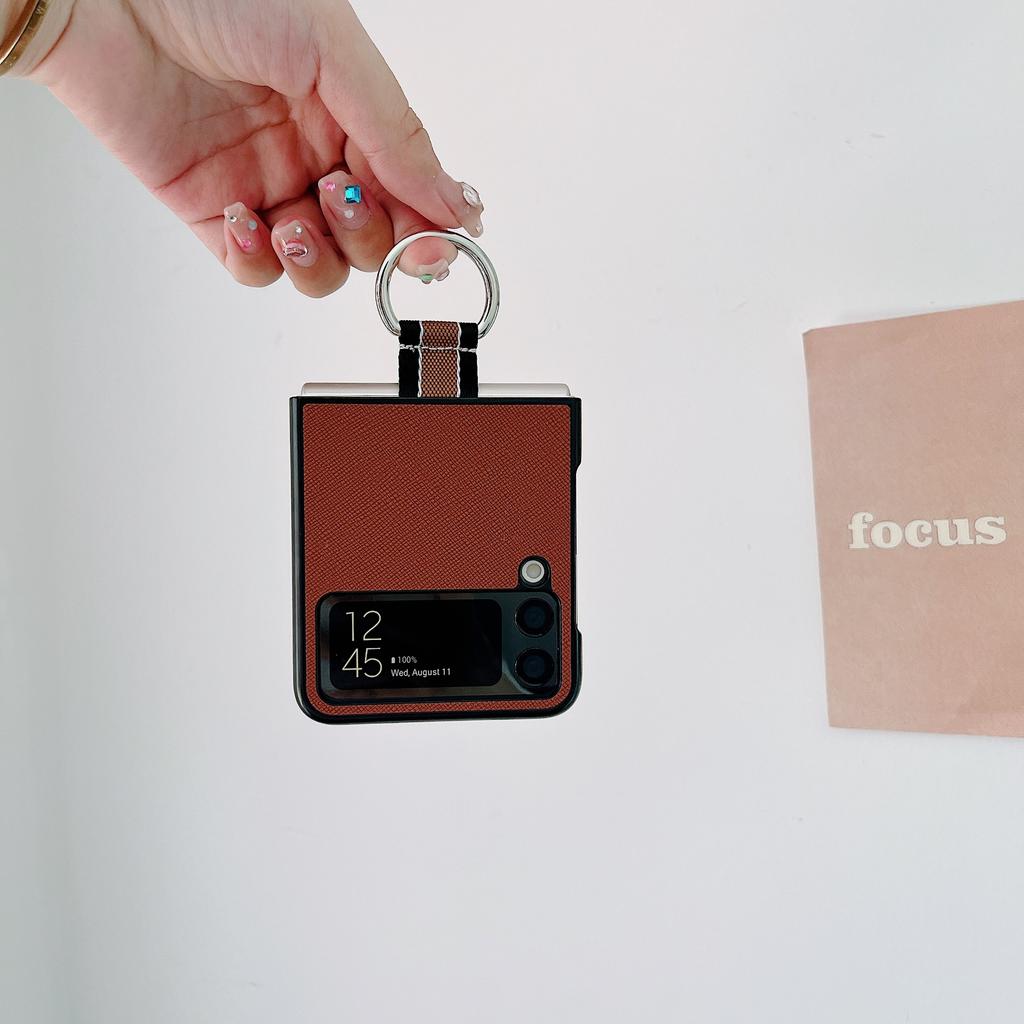 Suitable for Samsung Z Flip4 phone case Flip3 solid color ring folding case P50Pockte leather case